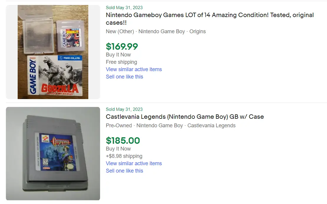 GameBoy Games Sold on Ebay